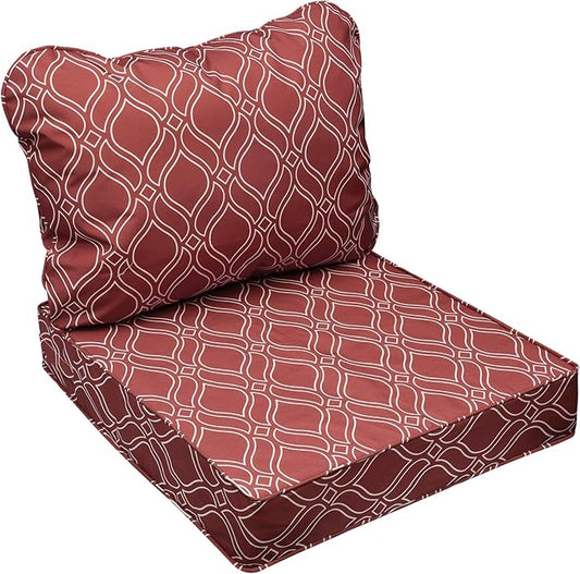 AAAAAcessories Outdoor Seat Cushions for Chairs, Fade-Resistant, Waterproof Patio Furniture Replacement Cushions, 22" x 24" x 5" + 22" x 19", Clay Red Vine Trellis