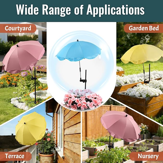 3 Pack Plant Umbrellas for Outdoor Plants, 24" Larger Flower Umbrella with Continuously Adjustable Height & Angle, Shade for Plants, 54" Higher Plant Umbrella for Potted Plants, Flowers, Garden Beds