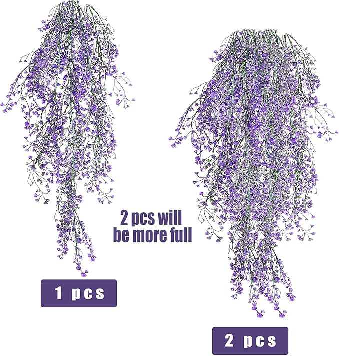 RECUTMS Artificial Hanging Plants Fake Vines Wall Hanging 4Pcs Faux Ferns Leaves Greenery for Spring Home Garden Wedding Party Indoor Outdoor Valentines Day Decorations(Purple)