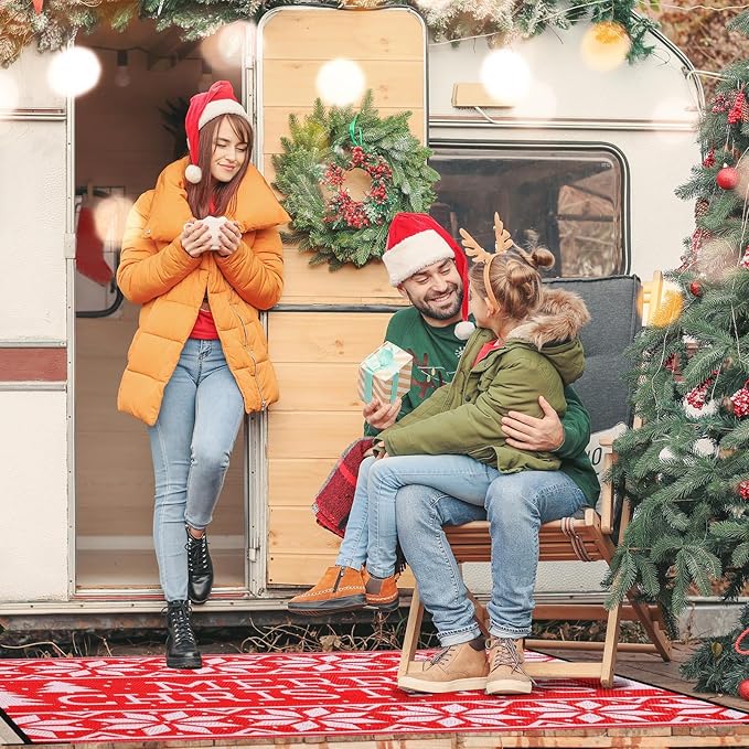 4x6 ft Christmas Outdoor Rug Plastic Straw Rug RV Outdoor Rug Camper Mats Patio Outdoor Mat Christmas Tree Mat Waterproof Outdoor Deck Rug for Outside Garden Lawn Landscape Balcony Porch