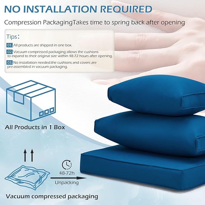 HOMREST Outdoor Replacement Cushions for Patio Furniture,Water-Repellent Sofa Cushion for 6-Seat Rattan Wicker Sectional Patio Conversation Sets,14-Piece Cushions Set for Outdoor Couch-Blue