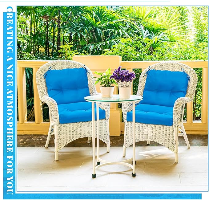 Geetery Set of 4 High Back Wicker Patio Chair Cushions for Outdoor Furniture 41.74x20.87x3.94 Inch Waterproof Thick Replacement Seat Pads with Non Slip Ties for Porch, Deck, Lawn & Garden(Blue)