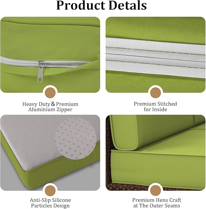 14 Pcs Outdoor Replacement Cushions for Patio Furniture, All Weather Water Resistant Cushion for 6 Seat Rattan Wicker Sectional Patio Conversation Sets and Couch (Light Green)