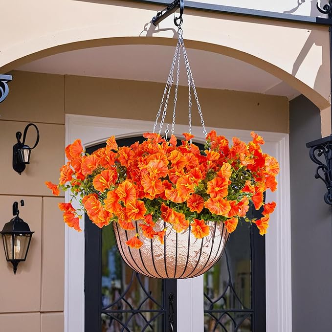 Christmas Artificial Mums 12 Bundles Orange Bulk Fake Flowers Faux Planters Real Touch Stems for Outdoors Fall Silk Flower UV Resistant Urn Filler Front Porch Thanksgiving Decorations for Home Garden