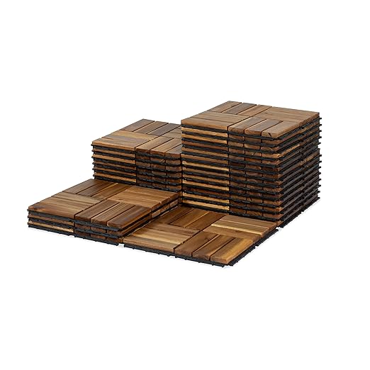 Acacia Wood Patio Deck Tiles - 27 Pcs 12 Slats Interlocking Decking Tiles for Patio Decor, Waterproof Indoor & Outdoor Use, Garden Decking Tile (12.2 x 12.2 x 0.7) - Natural