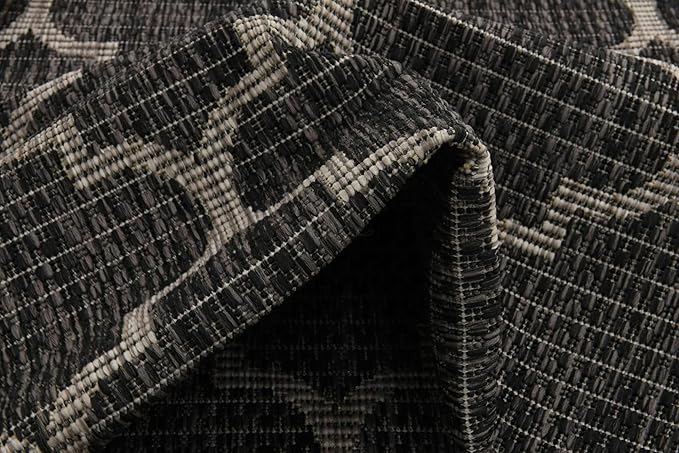 Unique Loom Outdoor Trellis Collection Area Rug (2' x 3' 1" Runner, Black/ Ivory)