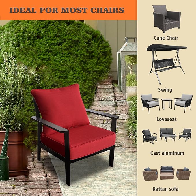 Goodgoods 22x24 inch Outdoor/Indoor Deep Seat Patio Cushions Set of 2 Resilient Foam Filling Water Repellent Stain-Resistant UV Resistant Weather Resistant Deep Seat Bottom Chili
