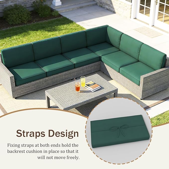 14 Pcs Outdoor Replacement Cushions for Patio Furniture, All Weather Water Resistant Cushion for 6 Seat Rattan Wicker Sectional Patio Conversation Sets and Couch (Dark Green)