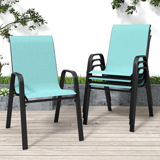 Patio Chairs Set of 4, Stackable Outdoor Dining Chairs for All Weather Textilene Fabric & Metal Frame, Outdoor Chairs Set for Backyard Deck Garden