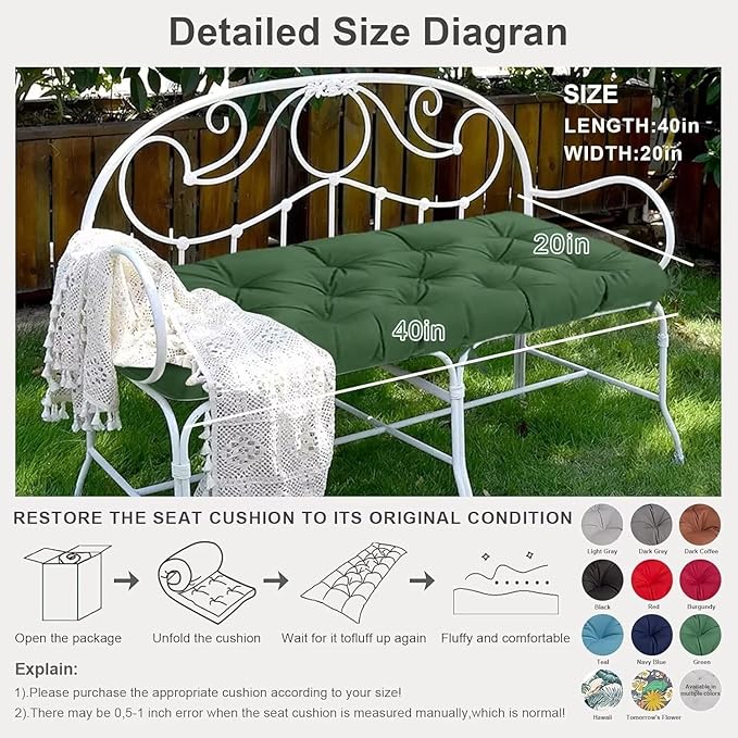 Outdoor Swing Bench Cushions Waterproof Tufted Bench Cushion for Outdoor Garden Recliner Seat Pads Sofa Pads 40" x 20", Orange
