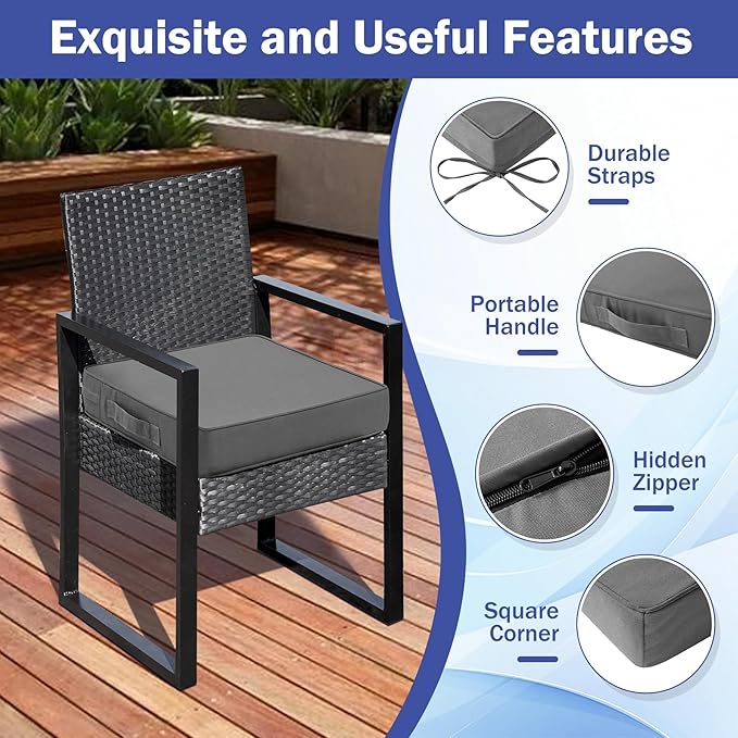 is Outdoor Cushions 4pcs Set, 19" x 19" x 3" Waterproof Outdoor Cushions for Patio Furniture, Outdoors Seat Cushions Set of 4 with Handle and Ties, Dark Grey
