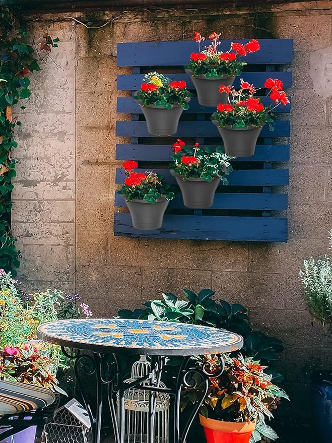MADHOLLY 6Pcs Hanging Vertical Planter- Plastic Wall Hanging Planter with Hooks Leaky Grid- Self Watering Hanging Pots for Indoor Outdoor Garden Fence Hanging Decorations (Gray)