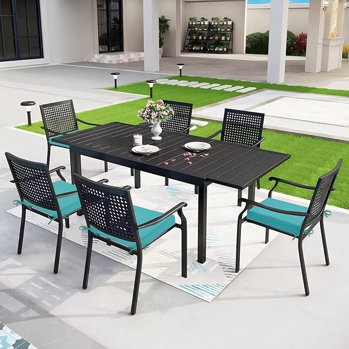 Outdoor Chair Cushions Set of 6, 18.5 x 16 Inch Patio Chair Cushions for Outdoor Furniture, Water Resistant, Non-Slip Ties(Teal)