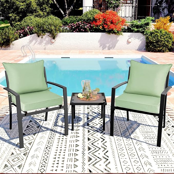 PLTCAT Outdoor Deep Seat Cushion Set, Multiple Sizes for Patio Chair (Cyan, 22" x 22" + 22" x 19")