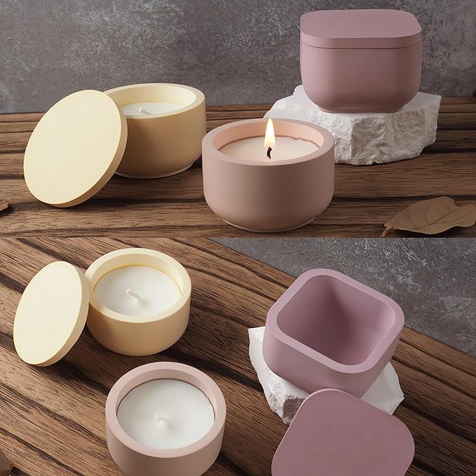 2 Pack Round Square Storage Jar Mold with Lids for Home Decor, Candle Holder Molds, Flower Pot Vase Concrete, DIY Plaster Cast Cement Rings Jewelry Storage Box Mold