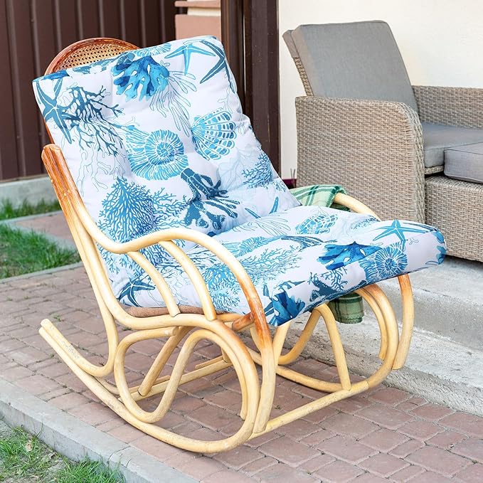 Hoteam 4 Set Outdoor Deep Seat Patio Chair Cushions Waterproof Patio Cushions Set 20 x 42 Inch for Furniture Replacement Removable Seat and Back(Ocean)
