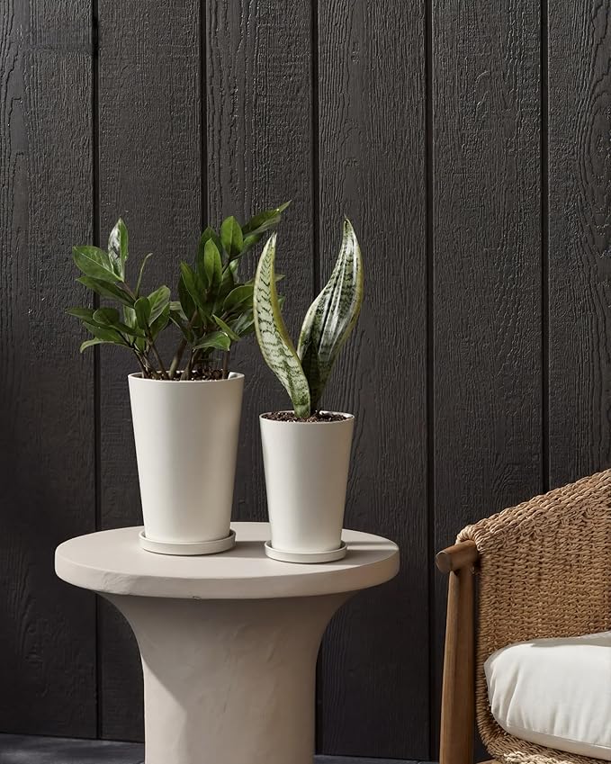 Bamworld Plant Pots Planters for Indoor Plants Flower Pots with Drainage Holes 5.5/6.5 Inch Set of 2 Plastic Planters for Outdoor Plants Garden Pots for Office Room Home Decor White