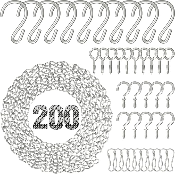garini 200 Inch Silver Metal Hanging Basket Chain, Hanging Chain with S Hooks for Bird Feeders, Birdbaths, Planters, Grow Lights, Lanterns and Wind Chime…