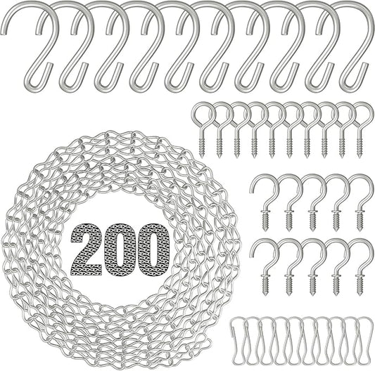 garini 200 Inch Silver Metal Hanging Basket Chain, Hanging Chain with S Hooks for Bird Feeders, Birdbaths, Planters, Grow Lights, Lanterns and Wind Chime…