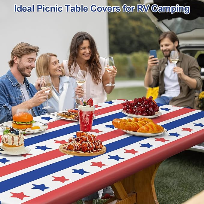 pickyNproud Picnic Table Cover with Bench Covers Portable Table Cloth Built-in Storage Pocket Picnic Table Covers with Elastic Waterproof Camping Essentials for RV Camping