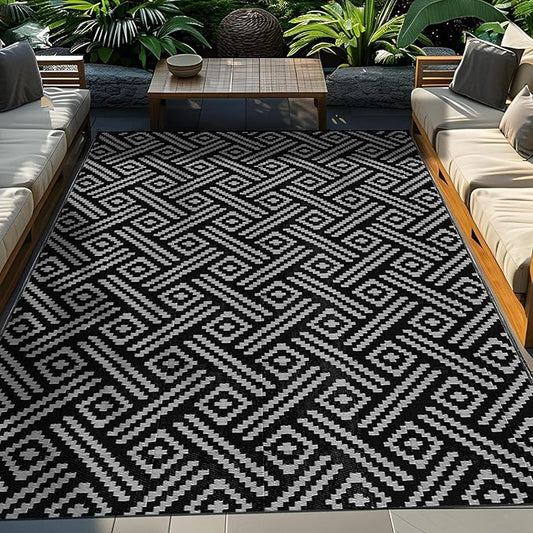Outdoor Rugs for Patio Furniture, Balcony Rugs Outdoor Apartment 4x6, Washable and Stainproof Outdoor Rug for Small Patio Balcony 3x5 Geometric Outside Carpet Picnic Camping Mat