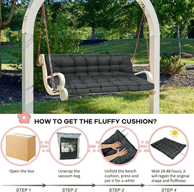 2-3 Seat Swing Replacement Cushion, Outdoor Bench Cushions with Backrest Thicken 4", Patio Furniture Garden Porch Loveseat Glider Pad Anti-Fading Waterproof (Dark Grey, 40x70in-thicken)