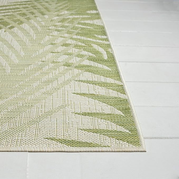 LR Home 2x3 Indoor/Outdoor Area Rug for Home Decor | Coastal Palm Leaf Carpet for Living Room, Bedroom, Playroom, Patio, Garden | Modern Farmhouse Rug | Green/Beige