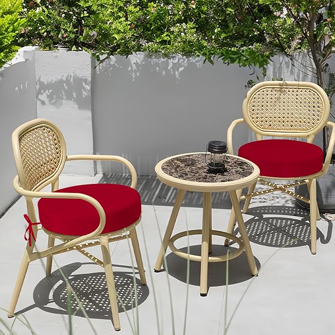 idee-home Outdoor Bistro Chair Cushions, 15”x15”x 3” Thick Outdoor Round Seat Cushions Set of 4 with Ties, Waterproof Round Patio Furniture for Garden