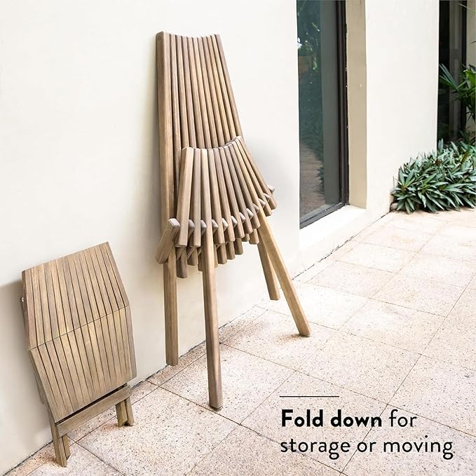 Melino Wooden Folding Tamarack Chairs, FSC Certified Acacia Low Profile Adirondack Chairs, Wood Folding Chair for Outdoor, Patio, Porch, Pool, Backyard, Garden, Balcony and Deck - Natural - Single