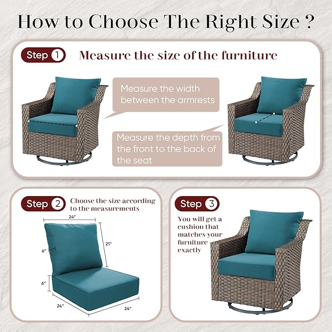 Luxury Outdoor Seat Cushion Set-24 x 24 x 6 Inch Outdoor Chair Cushions Set of 2 with Water Resistant & Removable Cover Outdoor Cushions for Patio Furniture Chair Sofa Couch