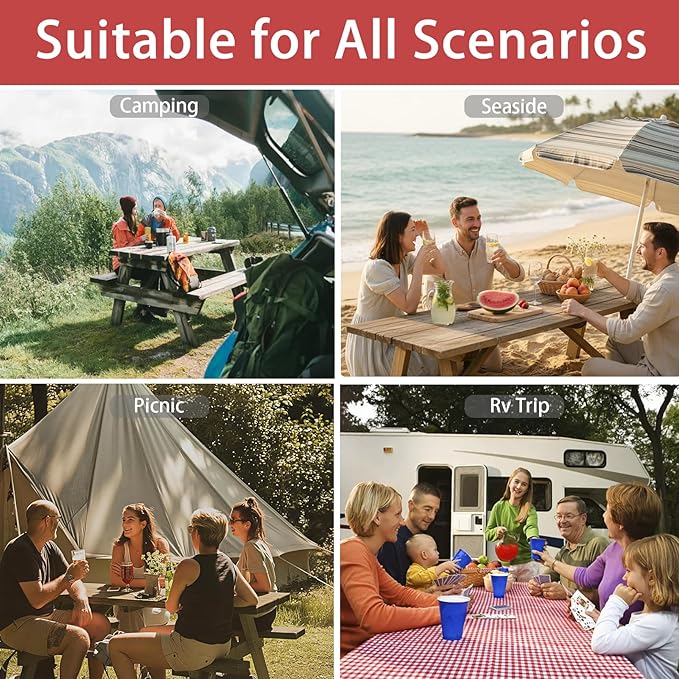 Fitted Waterproof Picnic Table Cover with Bench Covers Elastic Heat Resistant Outdoor Camping Tablecloth for 6 Foot Dinning Rectangle Tables Summer Rv Patio Garden Road Trip Essential Gift