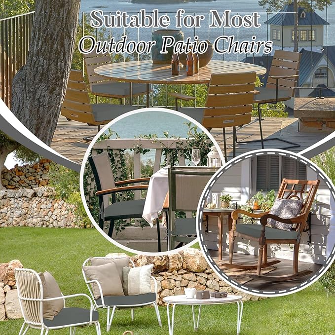 Basic Beyond Outdoor Chair Cushions for Patio Furniture, Waterproof Outdoor Seat Cushions Set of 4 19 x 19, Patio Chair Cushions Set of 4 with Ties and Handle, Dark Grey