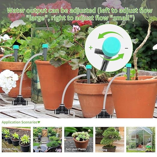 Automatic Plant Waterer Indoor, Indoor Plant Watering Devices with 2 self-Priming Pump, Automatic drip Irrigation kit with 20 Adjustable droppers， self Watering System, programmable Timer
