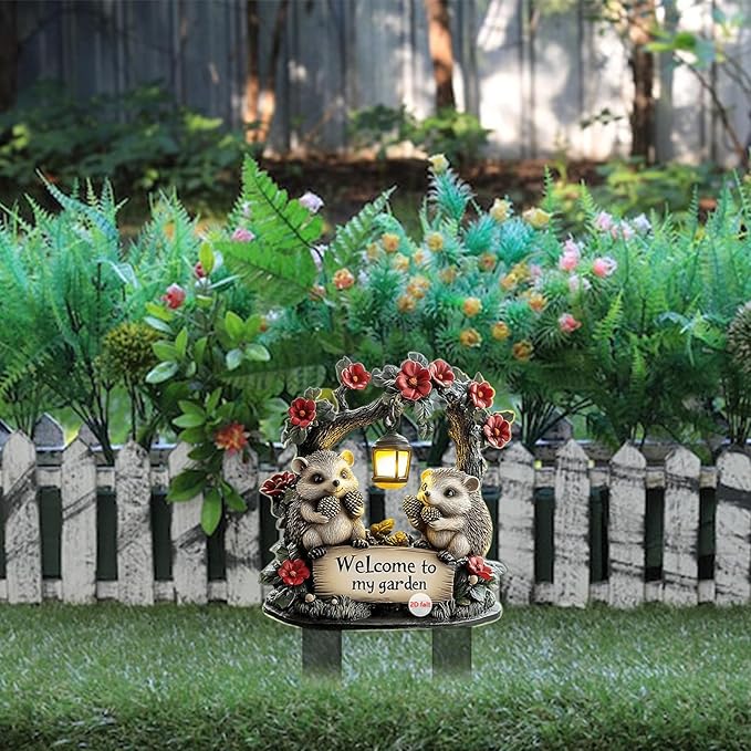 Cute Hedgehogs Garden Stake Decor, Stained Acrylic 2D Flat Animal Sign, Small Animal Ornament Indoor Outdoor Yard Lawn Pot Plant Decorative Accessories
