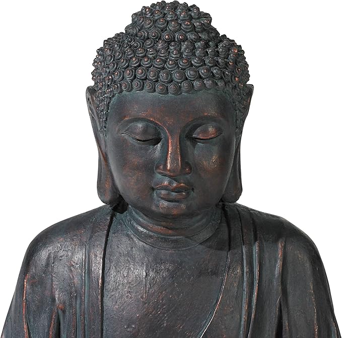 Meditating Buddha 24" High Large Zen Asian Indoor Outdoor Decor Resin Floor Fountain with Light LED Standing Bubbler Water Feature for Outside Garden Patio Yard Backyard Porch Deck - John Timberland