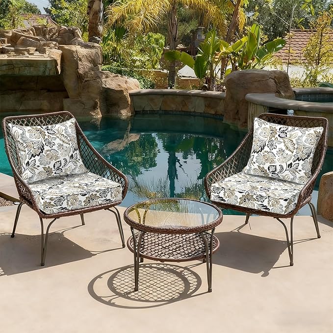 Outdoor Deep Seat Cushion Set, Water Repellent 22"x22" Patio Thick Cushions Replacement with Seat & Back Pillow for Patio Sofa, Wicker Chair, Couch - Dailey Tan