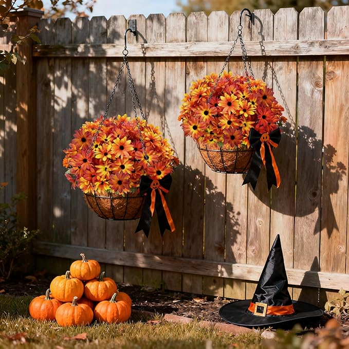 6 Bundles Halloween Flowers Artificial for Decoration, Faux Mums for Outdoor Planters,UV Resistant Chrysanthemum Flowers Fall Decor for Home Garden Patio Front Door Porch(Mixed Color)