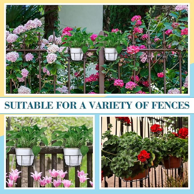 12 Pcs Hanging Railing Planters 6 Inch Flower Pot Holders Black Potted Stand Railing Planter Iron Rack Balcony Planter Basket Small Shelf Container for Indoor Outdoor Balcony Fence Garden Flower Pot
