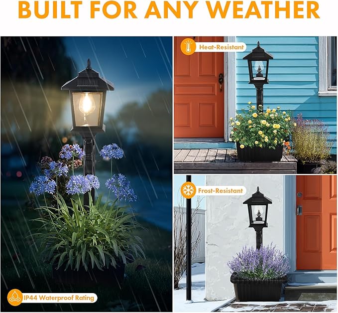 Solar Lamp Post Light with Planter, 2 in 1 Outdoor Flower Pots, Wall Mount or Freestanding Waterproof Solar Post for Lawn, Patio, Front/Back Door