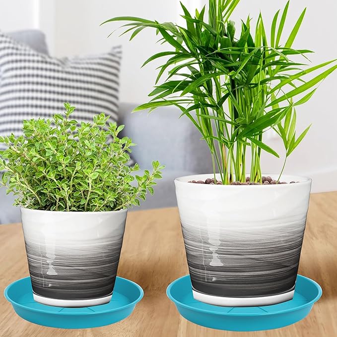 6 Pack of Plant Saucer Tray 4 6 8 10 12 14 17 19 22 25 inch, Heavy Duty Plastic Pot Plant Drip Trays Saucers for for Indoors Outdoor, Plant Water Tray for Planters 4-7" (6", Light Blue)