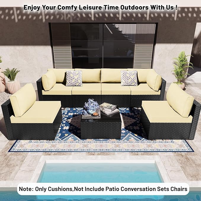 14 Piece Outdoor Sectional Cushions, Water-Resistant Outdoor Sofa Cushions Replacement, 4" High Density Foam Patio Furniture Cushions Fits 6-seat Rattan Conversation Set (Beige)