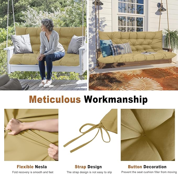 2-3 Seat Swing Replacement Cushion, Outdoor Bench Cushions with Backrest Thicken 4", Patio Furniture Garden Porch Loveseat Glider Pad Anti-Fading Waterproof (Light Yellow, 40x40in)