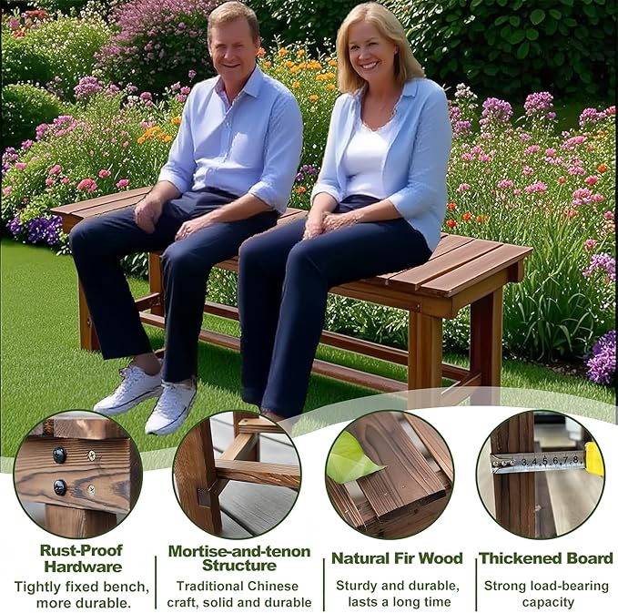 47.2'' Outdoor Garden Benches Weatherproof Patio Bench Two-Person Seat Backless Bench Wood Bench with Slatted High Temperature Bench for Front Porch Backyard (Upgraded to Prevent Fading)