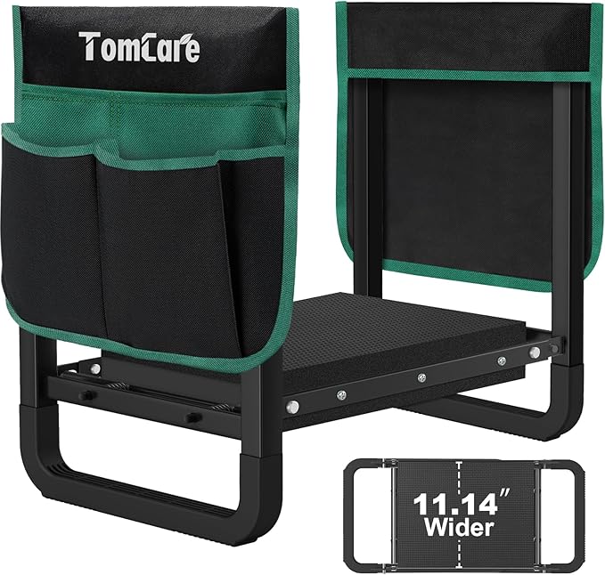 TomCare Garden Kneeler and Seat 11.14” Wider Larger Soft Kneeling Pad Garden Bench with 2 Large Tools Pouches Heavy Duty Foldable Garden Stool Gardening Gifts for Women Men Gardeners Seniors, Black