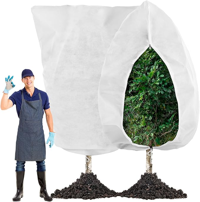 1 Pcs 10 x 10 ft Plant Covers Freeze Protection Extra Large Frost Cloth Plant Covers with Zipper Drawstring Winter Cold Weather Frost Blankets for Outdoor Palm Fruit Tree and Shrubs (White)