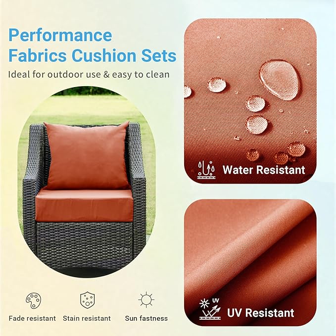 Outdoor Cushions for Patio Furniture,Outdoor Seat Cushion Set 24 x 24 x 5.75 Inch,Patio Chair Cushion, Spice 2