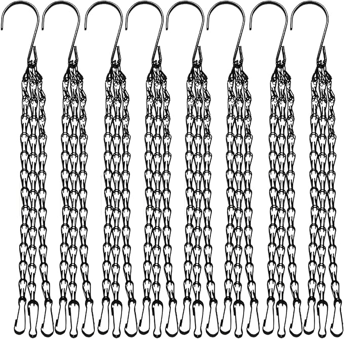 8 Pack 13.7（35cm） Inch Hanging Basket Chains 3 Point Black Metal Hanging Chains with Hooks for Plant Flower Pot Basket, Replacement Chain Hangers for Lantern, Bird Feeder, Planter, Indoor and Outdoor
