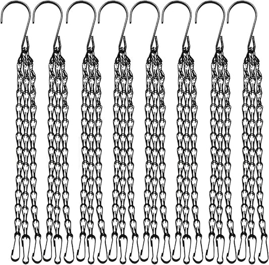 8 Pack 17.7（45cm） Inch Hanging Basket Chains 3 Point Black Metal Hanging Chains with Hooks for Plant Flower Pot Basket, Replacement Chain Hangers for Lantern, Bird Feeder, Planter, Indoor and Outdoor