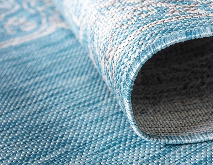 Unique Loom Outdoor Traditional Collection Area Rug - Antique (5' 1" x 8' Rectangle, Light Aqua/ Gray)