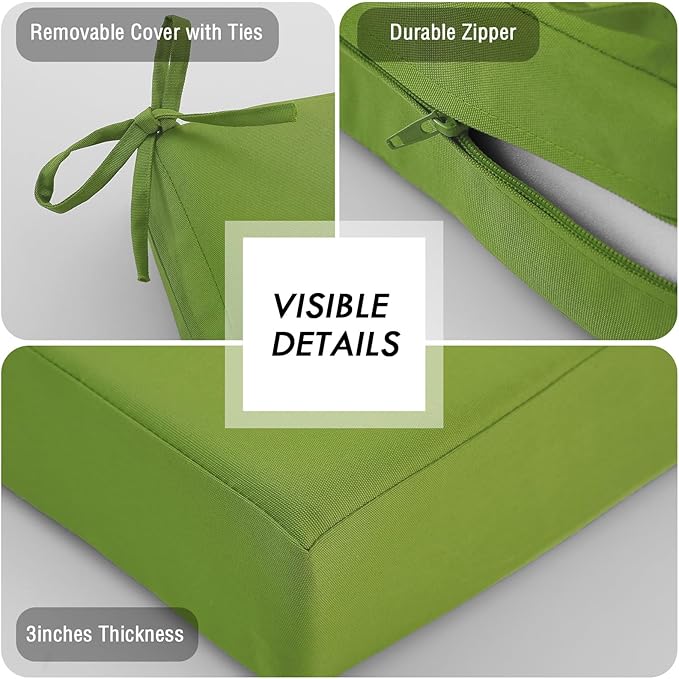 idee-home Outdoor Chair Cushions Set of 2, Waterproof Outdoor Seat Cushions for Patio Furniture, Outside Replacement Chair Pad with Ties for Lawn Deck Porch, 22 x 22 Green